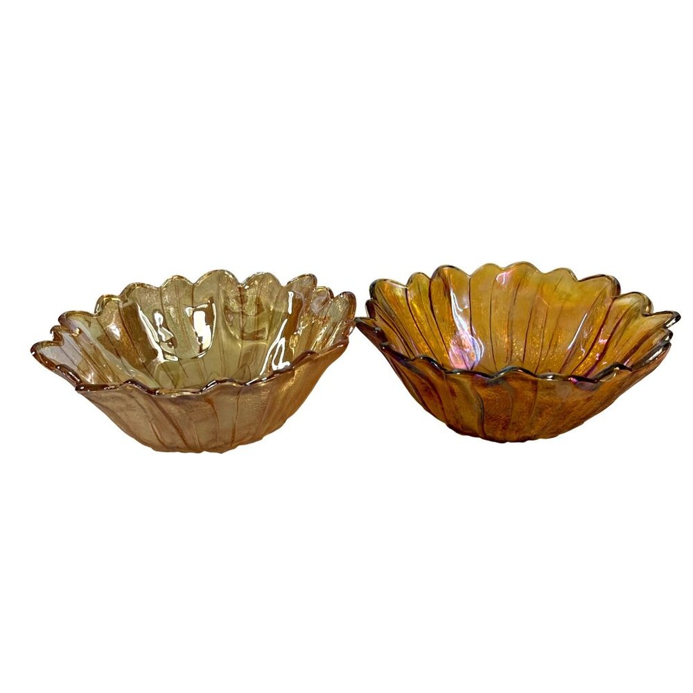 Vintage Indian Carnival Glass Bowls Marigold Amber Lily Pons Sunflower 1970's